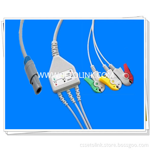 BIOSYS 6 PIN ONE PIECE ECG CABLE 3 LEADWIRES,GRABBER END, AHA STANDARD